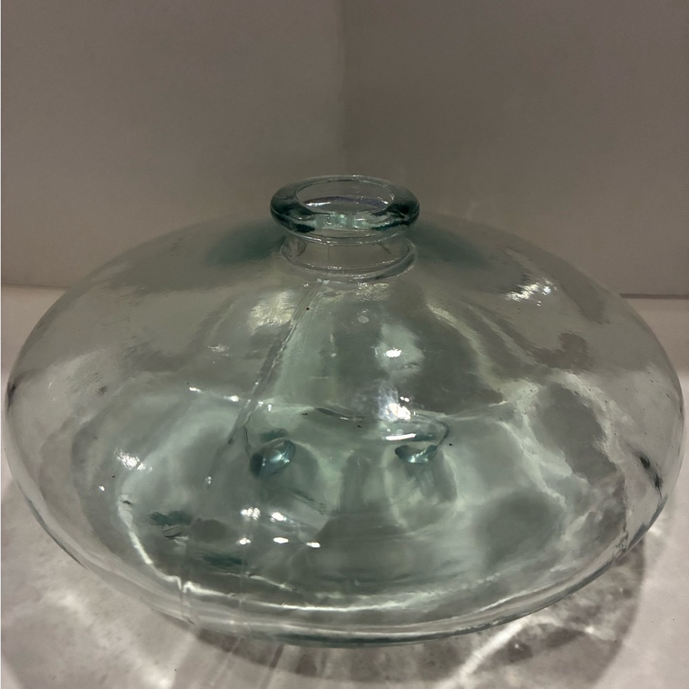 Japanese Ichebana Vase Glass Footed Aqua/Teal Blue Color Flying Saucer Shape
